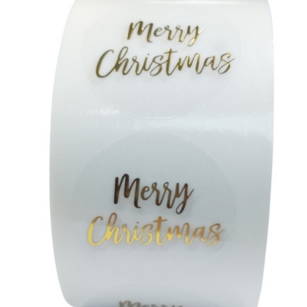 100 1" Round Clear Merry Christmas Stickers NEW